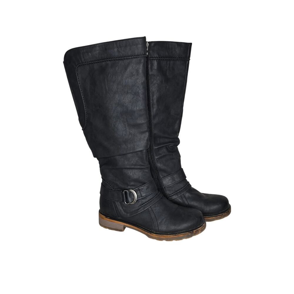 Wanderlust Fiona 3 Black Wide Calf Riding Boots Women 9 Wide Buckle Zip